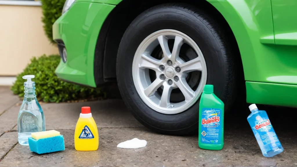 DIY brake dust cleaning with soap, vinegar, and baking soda for light grime