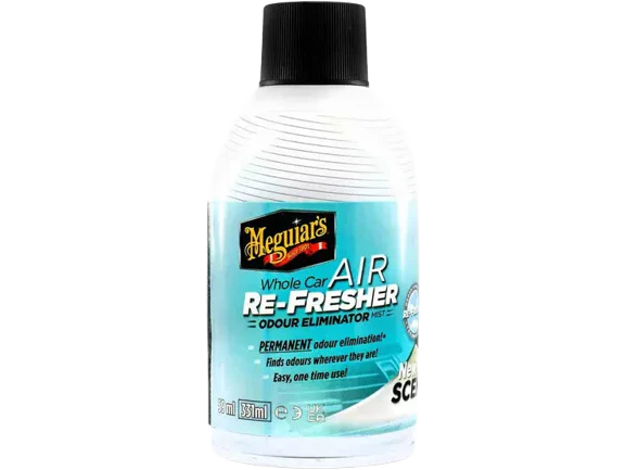 Meguiar's air refresher eliminates smoke and pet odors, restoring a fresh car scent