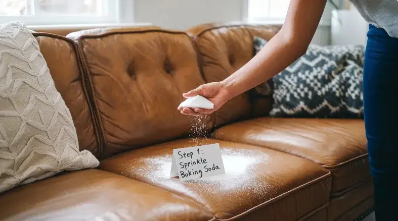 How to Clean a fabric Sofa: remove dust, deodorize with baking soda, then remove residue