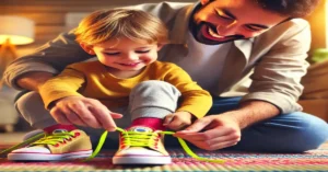 Teach kids to tie their shoes, building independence and fine motor skills