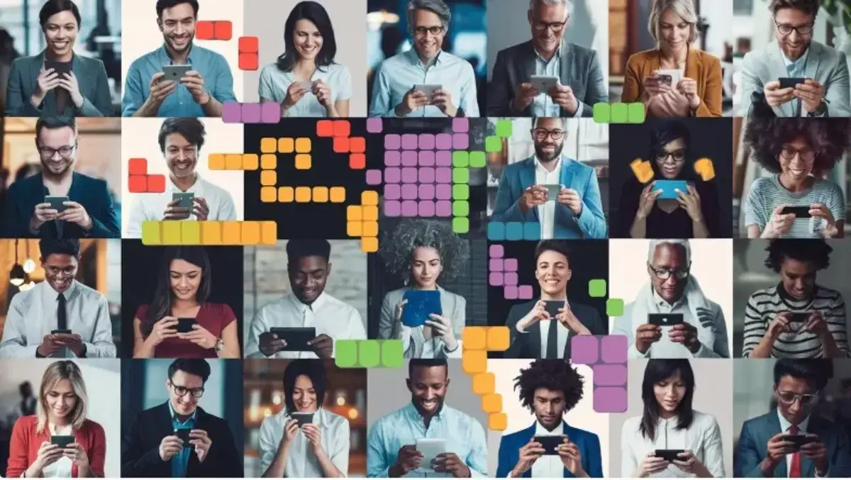 A visually engaging digital puzzle from NYT Tiles featuring colorful geometric tile patterns, representing the next evolution of word games and brain teasers