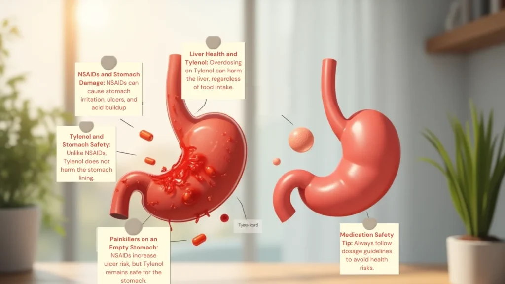 NSAIDs may cause ulcers; Tylenol is safer for the stomach lining