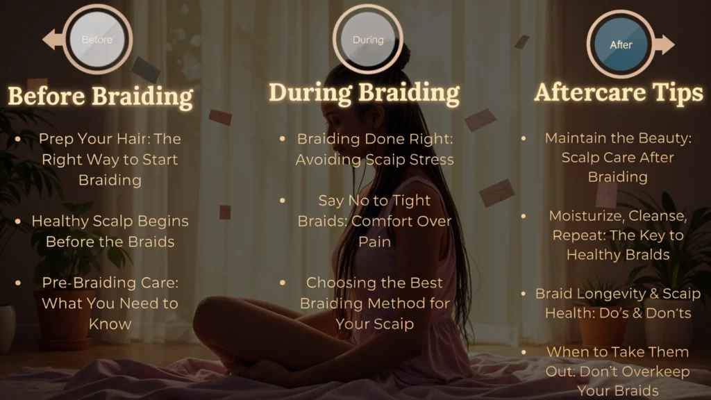 Scalp care tips for maintaining healthy braids and preventing irritation.
