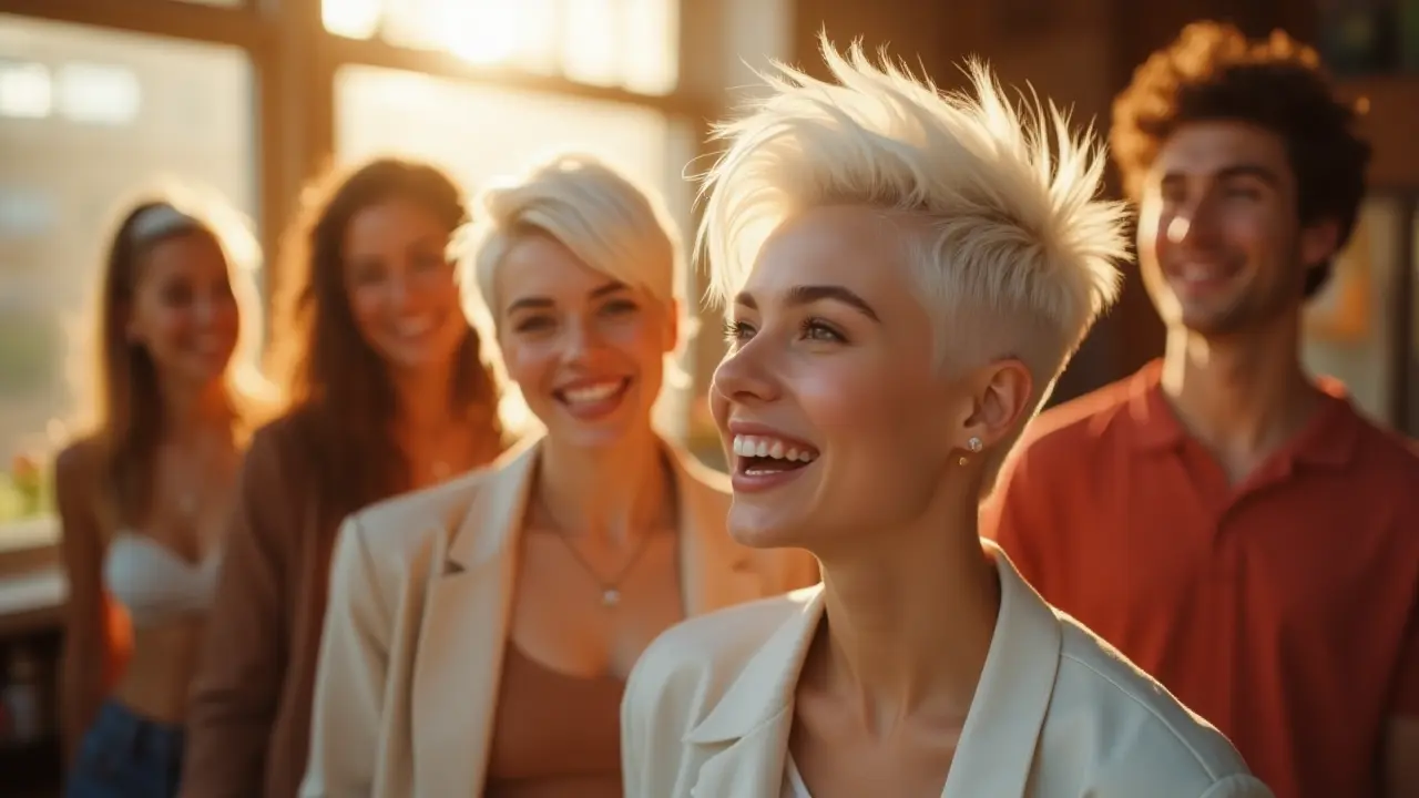 A stunning close-up of silky white hair, freshly toned with a cool platinum finish, glowing under soft lighting