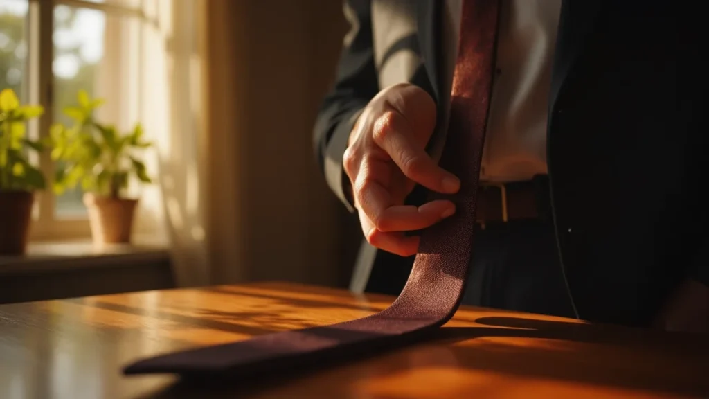 Hand pinching tie fabric to form a V-shaped dimple.
