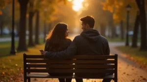 Distant couple on a park bench – signs you are no longer in love.