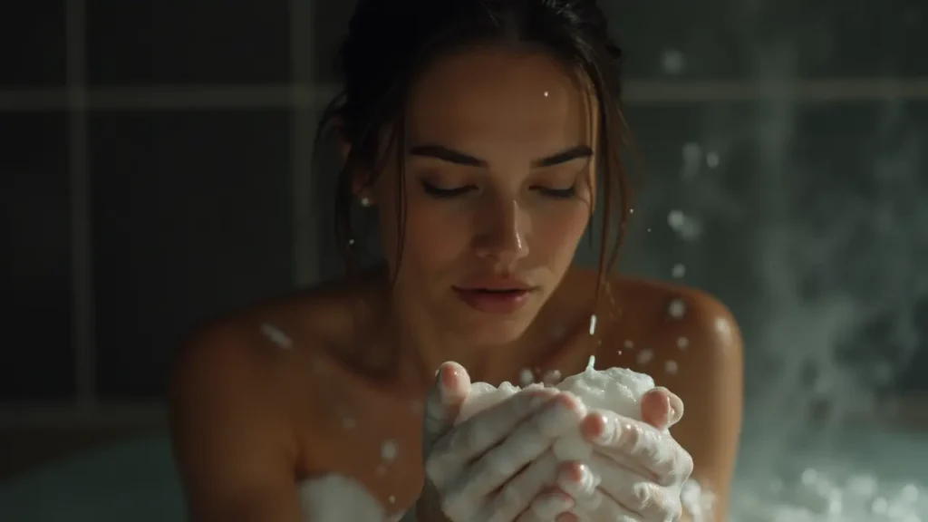 Relaxing shower using pH-balanced cleanser for comfort during your period.