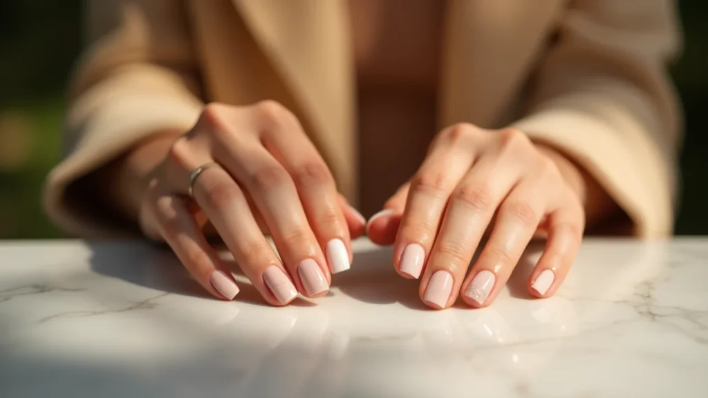 Short round and squoval nails with minimal pastel designs
