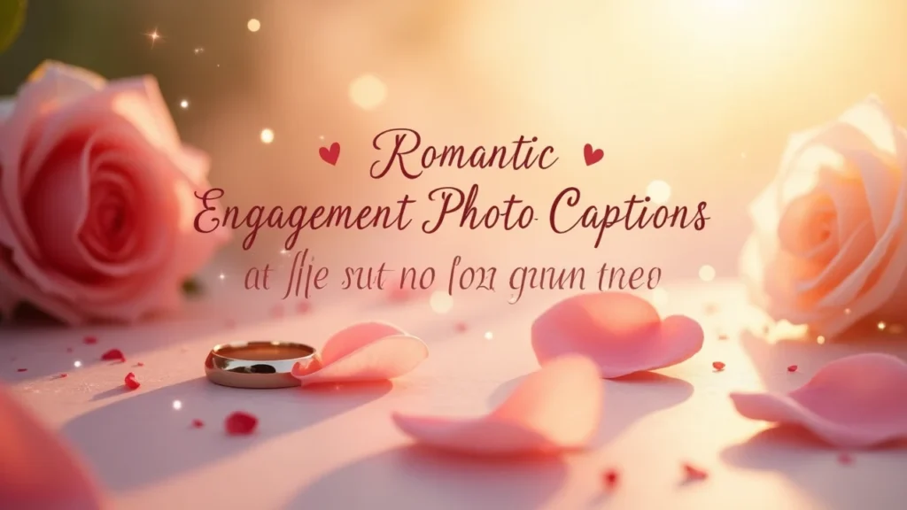 Soft romantic design with heartfelt engagement caption themes and dreamy elements.