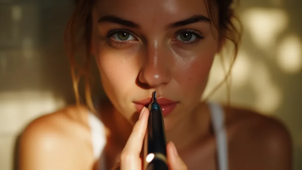 Close-up of hands demonstrating how to use a nose hair trimmer safely