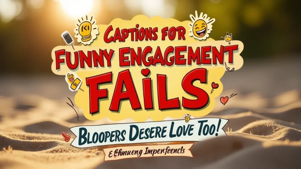 Funny, colorful design celebrating engagement bloopers and imperfect moments with humor.