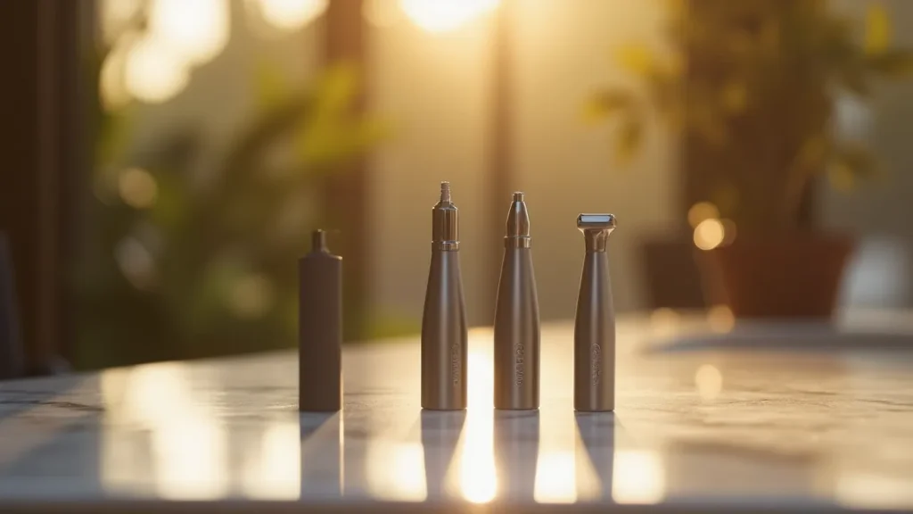 Different types of nose hair trimmers: rotary, slide cutters, and vacuum options