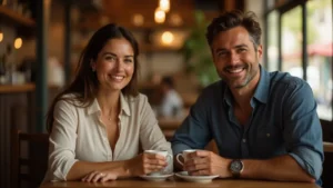 Couple displaying psychological signs someone likes you through body language cues of romantic interest.
