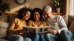 Family bonding on a couch demonstrates how to have a better relationship with your parents by encouraging meaningful parent-child interactions.
