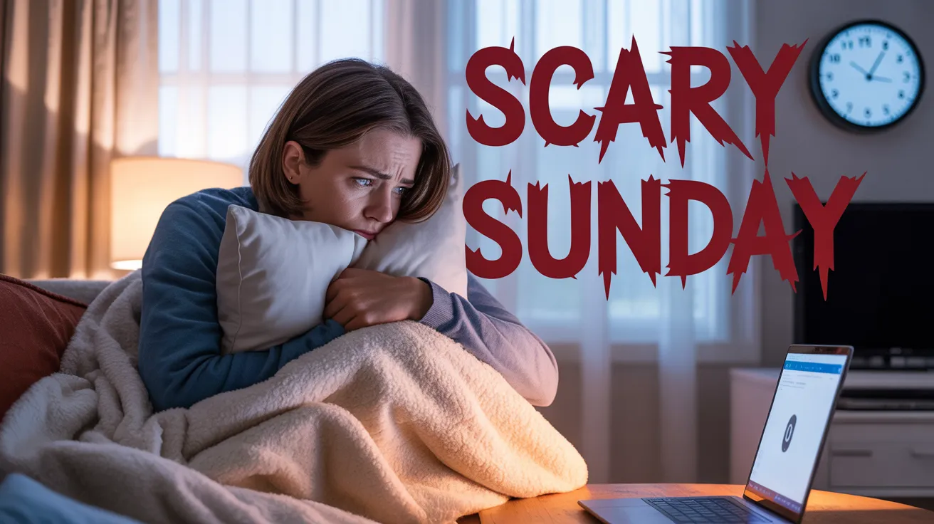 A young adult sitting on a couch, looking anxious on a Sunday evening with a clock showing 6 PM, illustrating what is Sunday Scaries in a cozy home setting.