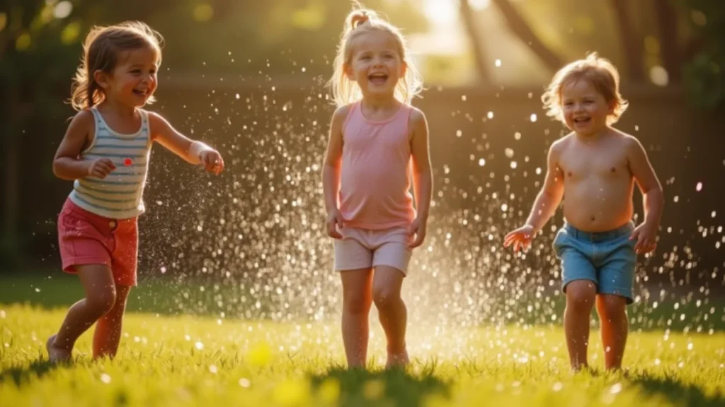 Kids enjoying summer vacation with DIY water park fun.