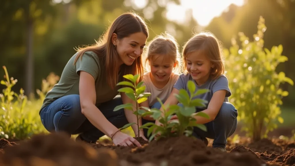 Family volunteering to enjoy summer vacation meaningfully.