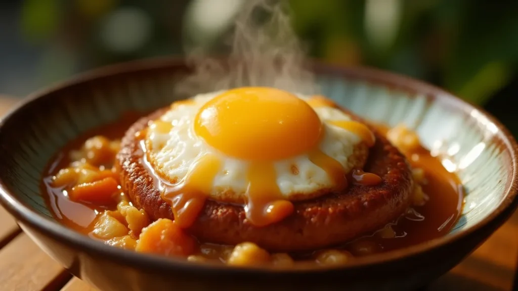 How to prepare Spam loco moco with gravy and egg