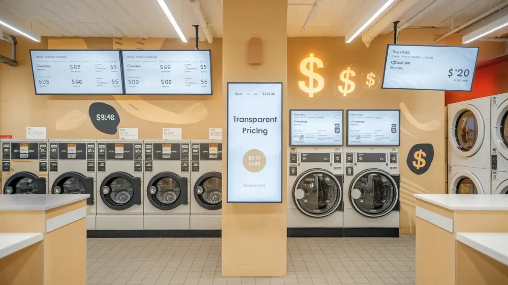 Affordability_and_Pricing Affordable 24-hour laundry: $2-$6 per load; save with off-peak discounts and loyalty programs